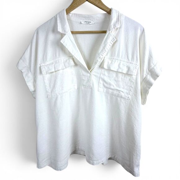 Cable & Gauge Tops - cable & gauge v neck linen blend coastal grandmother beach 1x white women's top